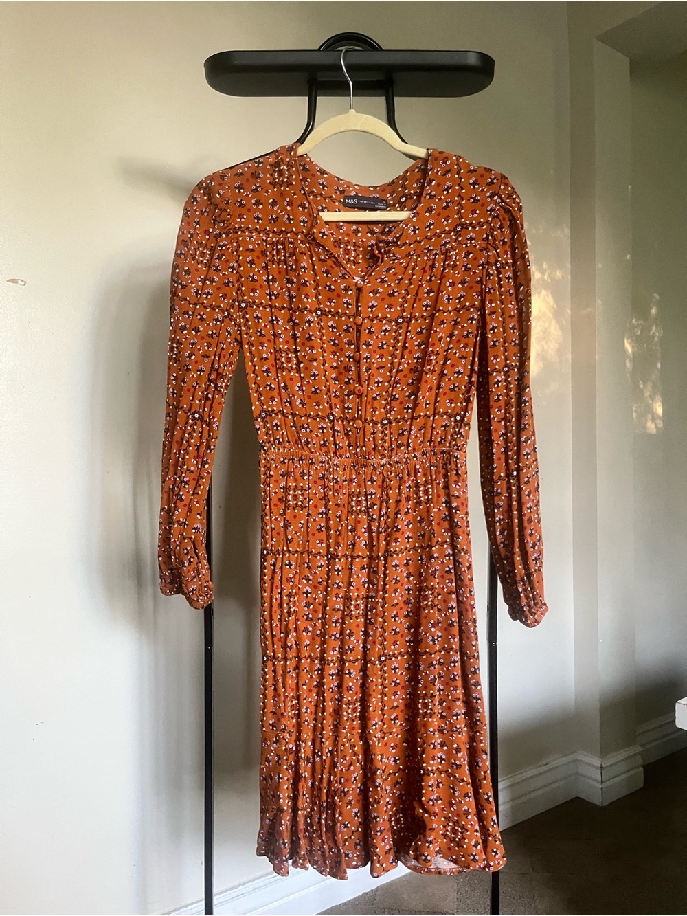 Marks & Spencer Rust Orange Floral Long-Sleeve Midi Dress